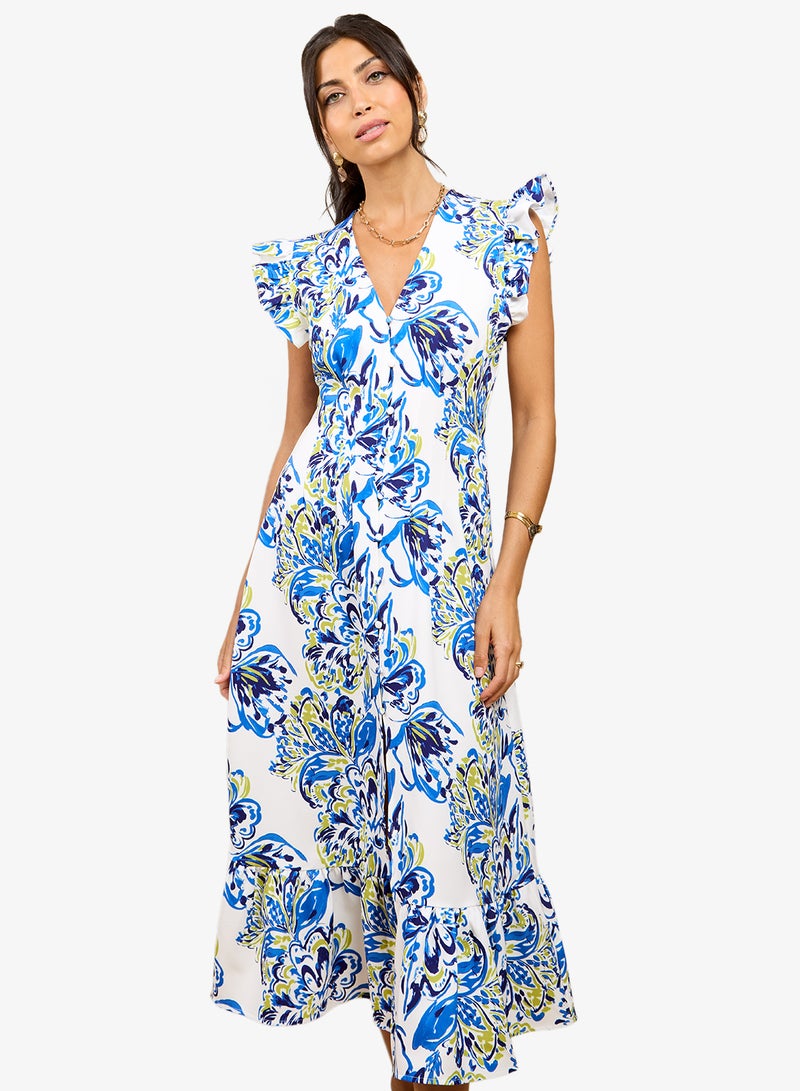 Little Mistress Blue Floral Midi Dress - Image 4